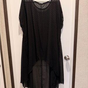 Cha Cha Vente 3X Black Sheer Swiss Dot High Low Tunic Goth Boho Top Flawed
